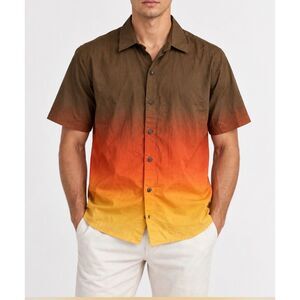 Joseph Men’s Ombre Button-Up Shirt Brown Orange Yellow Fall Halloween FLAW